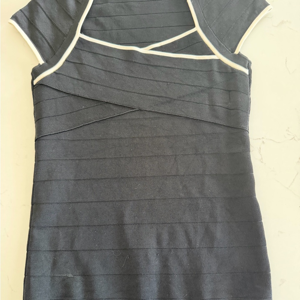 White House Black Market Stylish Black Top with White Trim